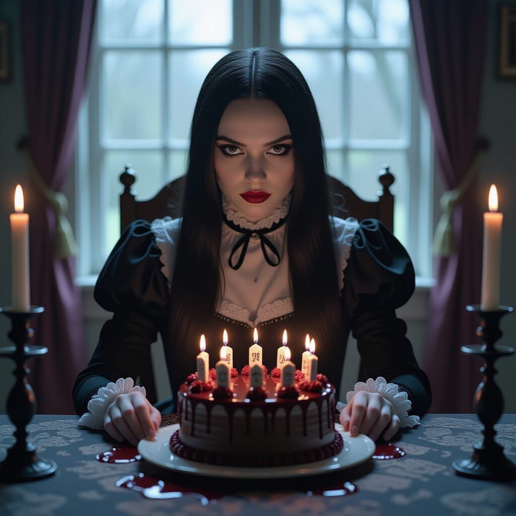 Wednesday Addams Birthday Gothic Cake Portrait