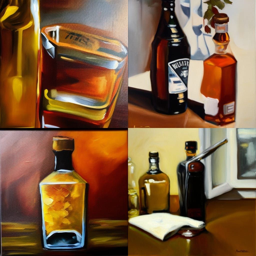 Classic Oil Painting of Whiskey Bottle