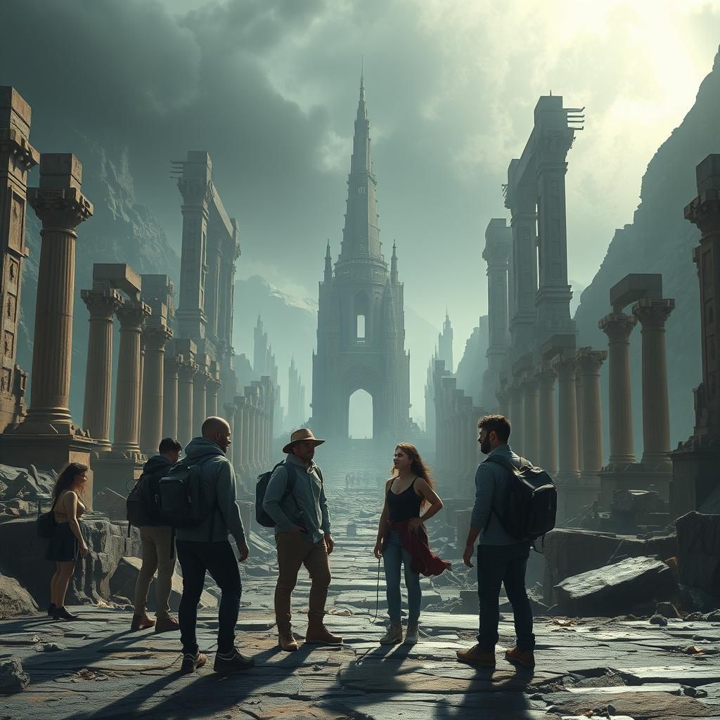 Tourists Visit Alien City Ruins: Digital Matte Painting