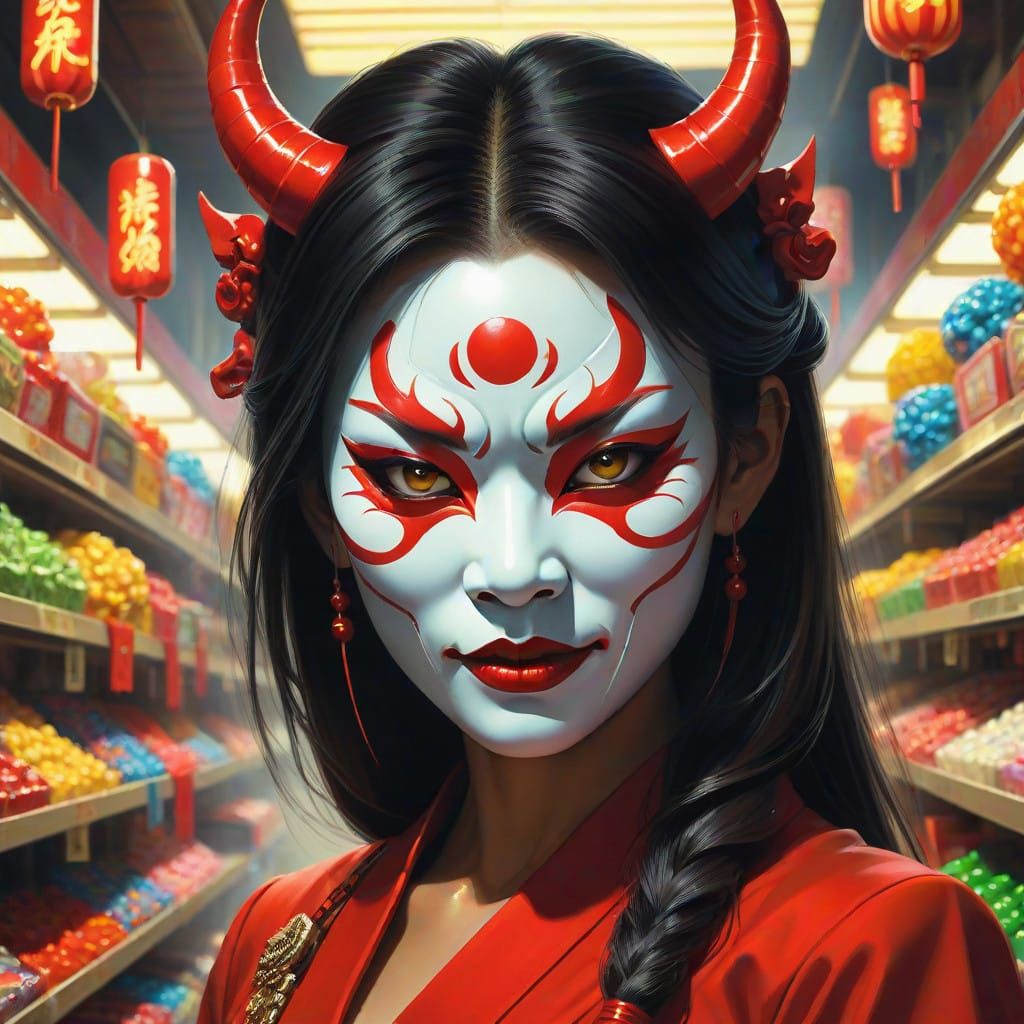 Elegant Asian Demon in a Candy Store