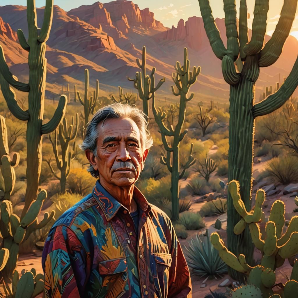 Carlos Castaneda in Sonoran Desert Oil Painting