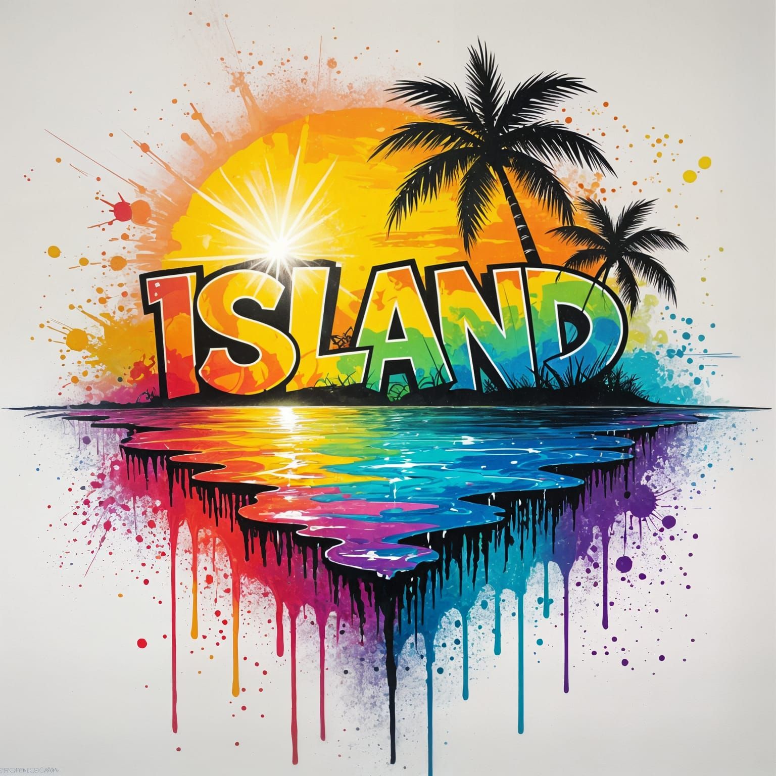 Vibrant Island in the Sun Graffiti Art