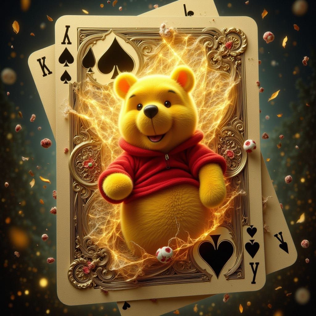 Winnie the Pooh Emerges from Playing Card