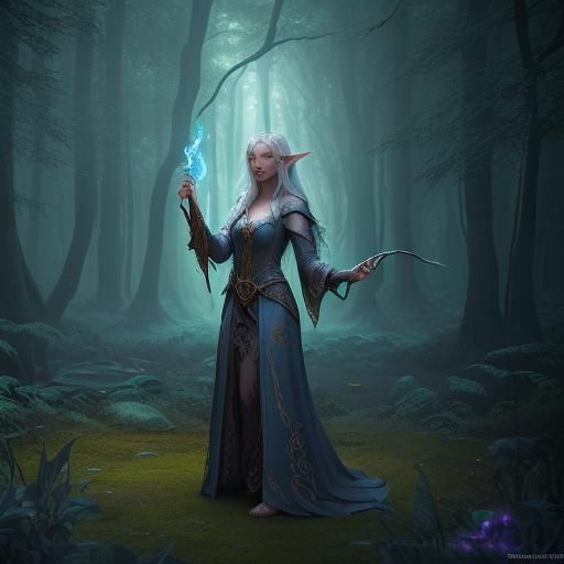 Elven High Priestess in Enchanted Forest: Fantasy Art