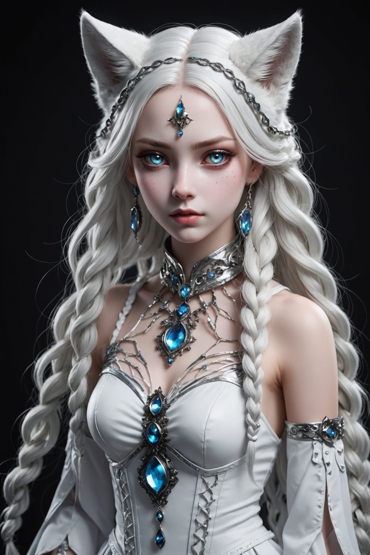 Realistic Wolf Cat Girl in Dreamlike Setting