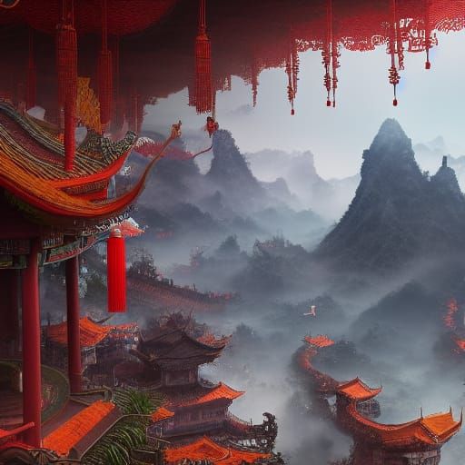 Fantastical China: Detailed Matte Painting in Deep Color