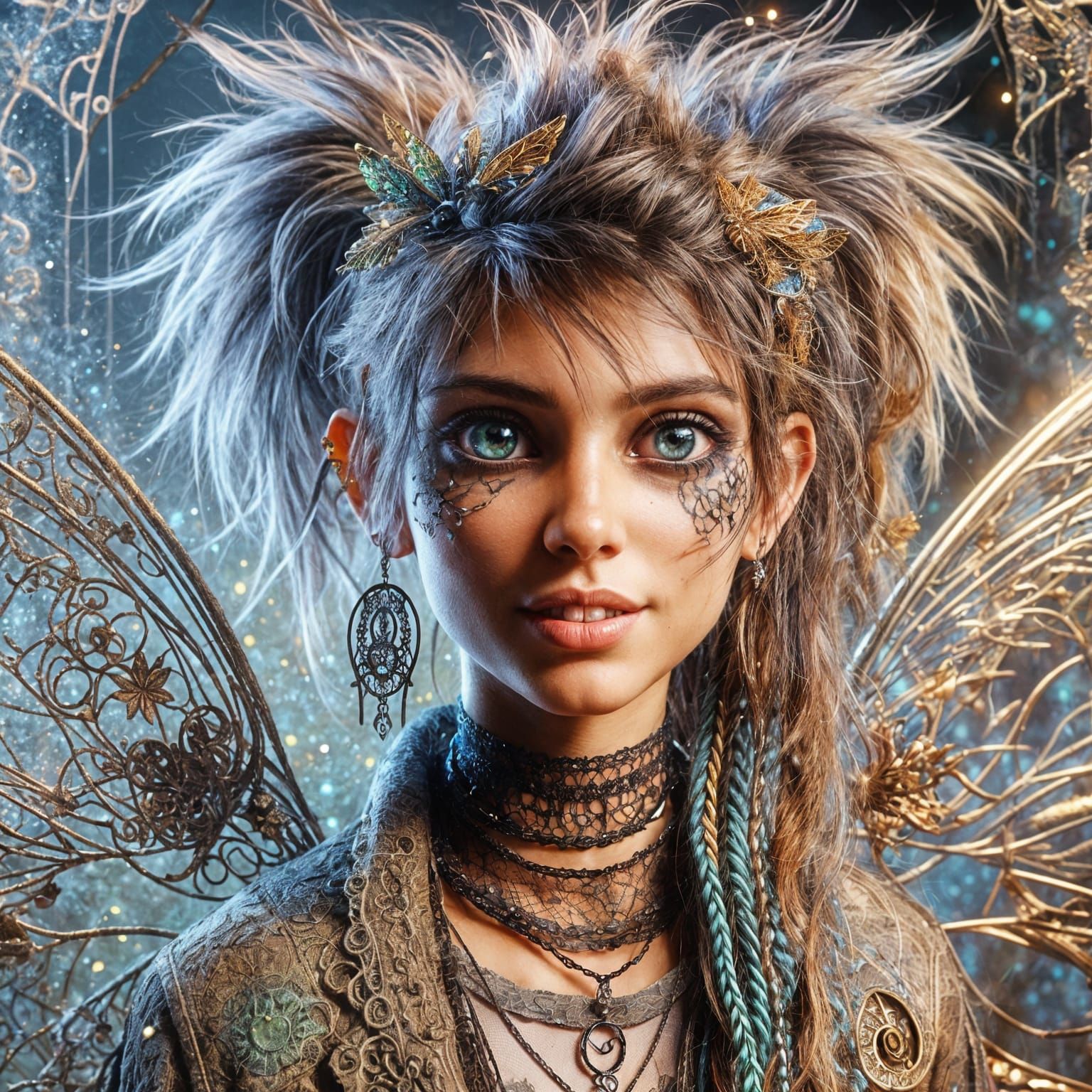 Hispanic Pixie Witch with Filigree Wings in Digital Art