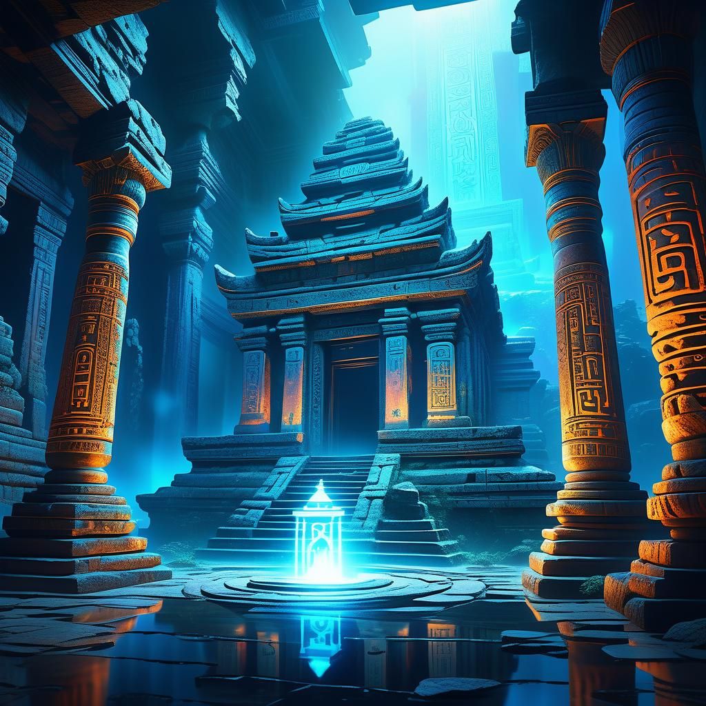 Ethereal Hologram Shines in Ancient Temple