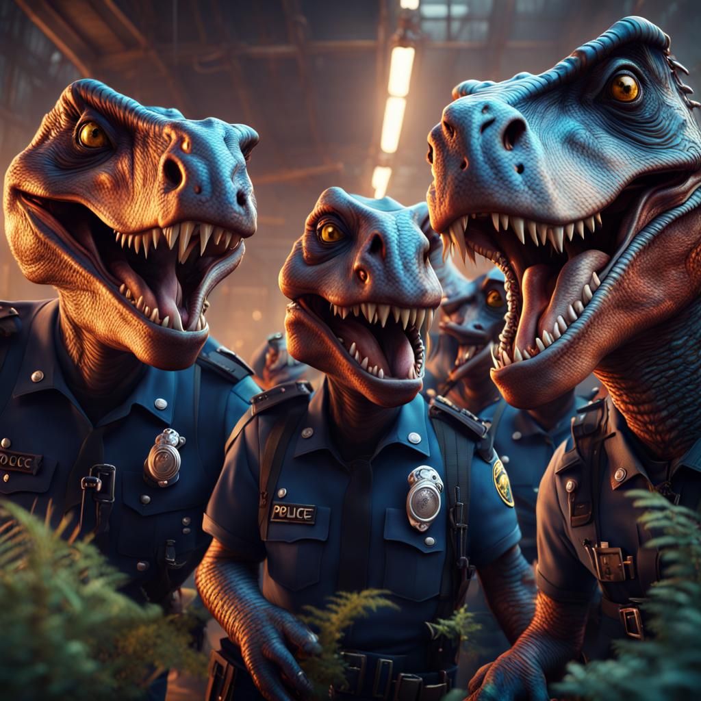 Police Dinosaurs Take a Selfie: Fantasy Concept Art