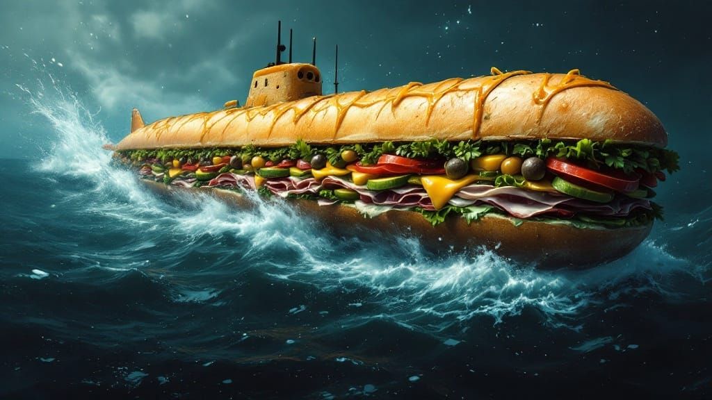 Colossal Submarine Sandwich Marvels in Dark Ocean Depths