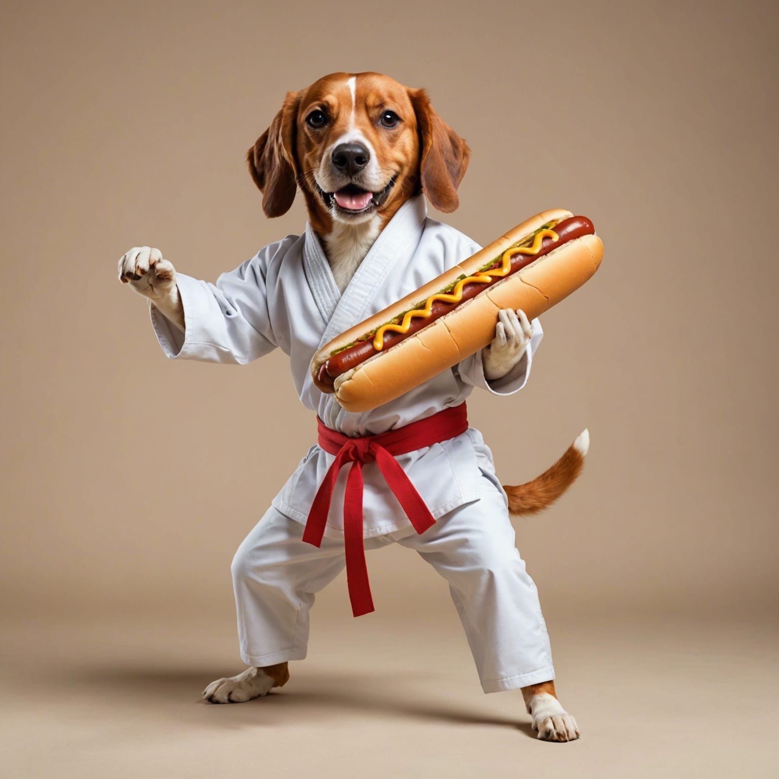 Hot Dog Practicing Karate