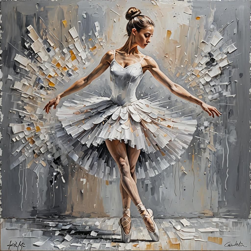 Ballerina in White Tutu: Impasto Oil Painting