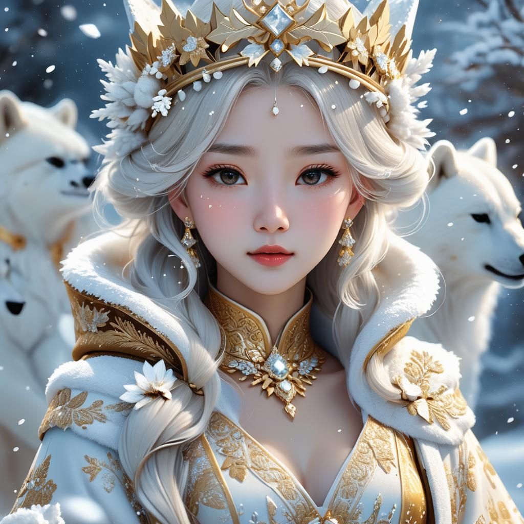 Dazzling Winter Queen in Golden Robe