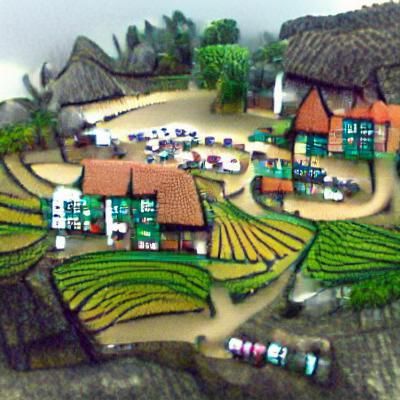 Picturesque Farm Village Scene