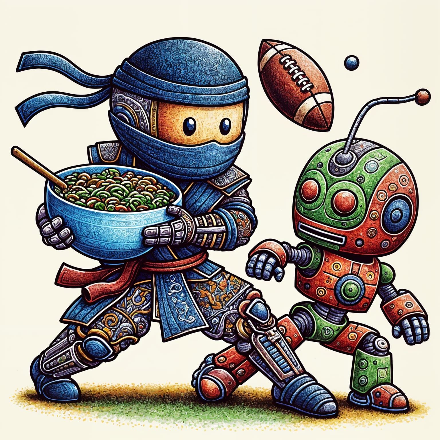 Ninja Plays Football with Robot Ally