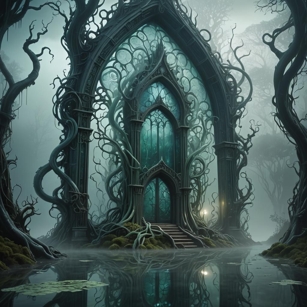 Glass Structure Constricted by Tendril in Dark Fantasy 3D Re...