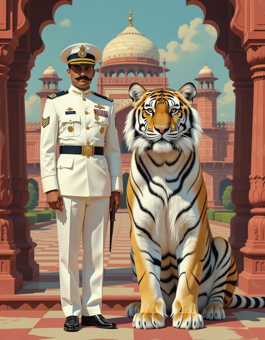 Indian Customs Officer and White Tiger Portrait