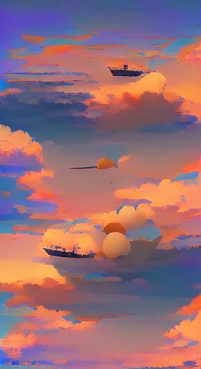 Sunset Clouds with Flying Boat