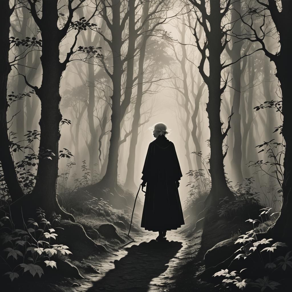 Enchanted Forest: Old Woman in Beardsley Style