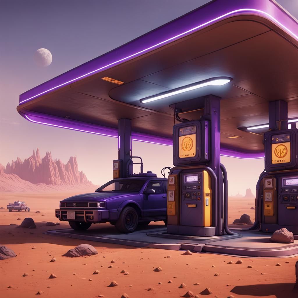 Martian Gas Station in a Dark Fantasy Style