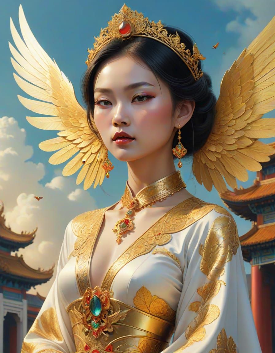 Vietnamese Goddess of the Rainbow in Traditional Attire with...