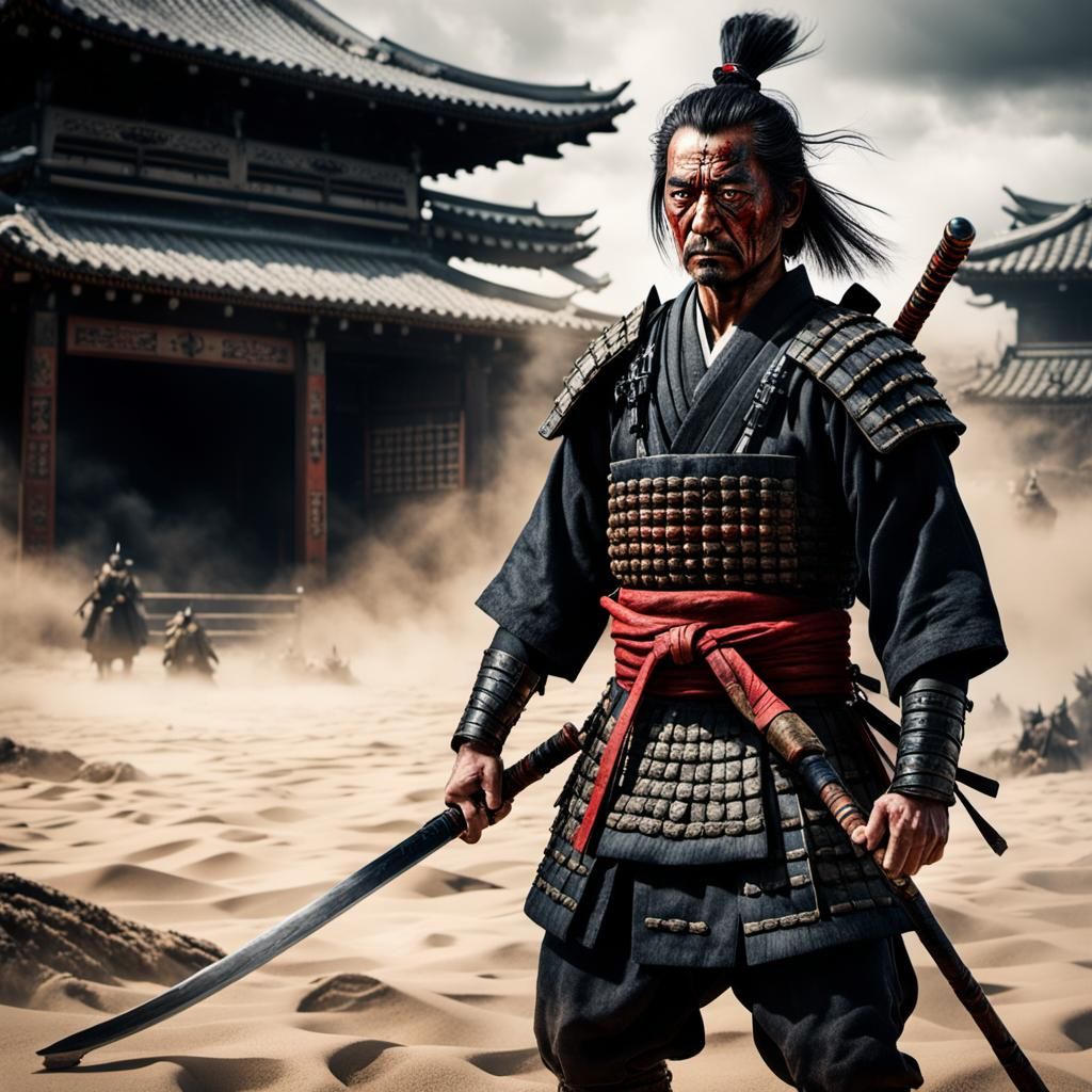 Hyperrealistic Samurai Warrior After Battle