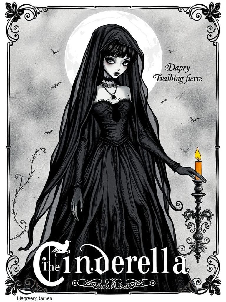 Whimsical Black Widow Cinderella Movie Poster in Vintage Got...