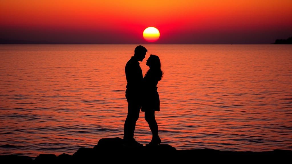 Romantic Greek Sunset in Vibrant Reds