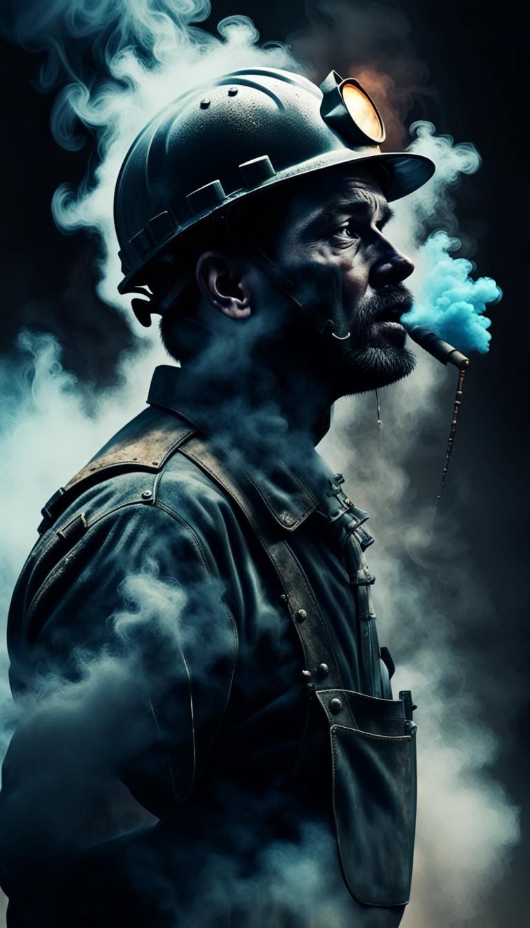 Dramatic Silhouette of a Coal Miner in Smoke