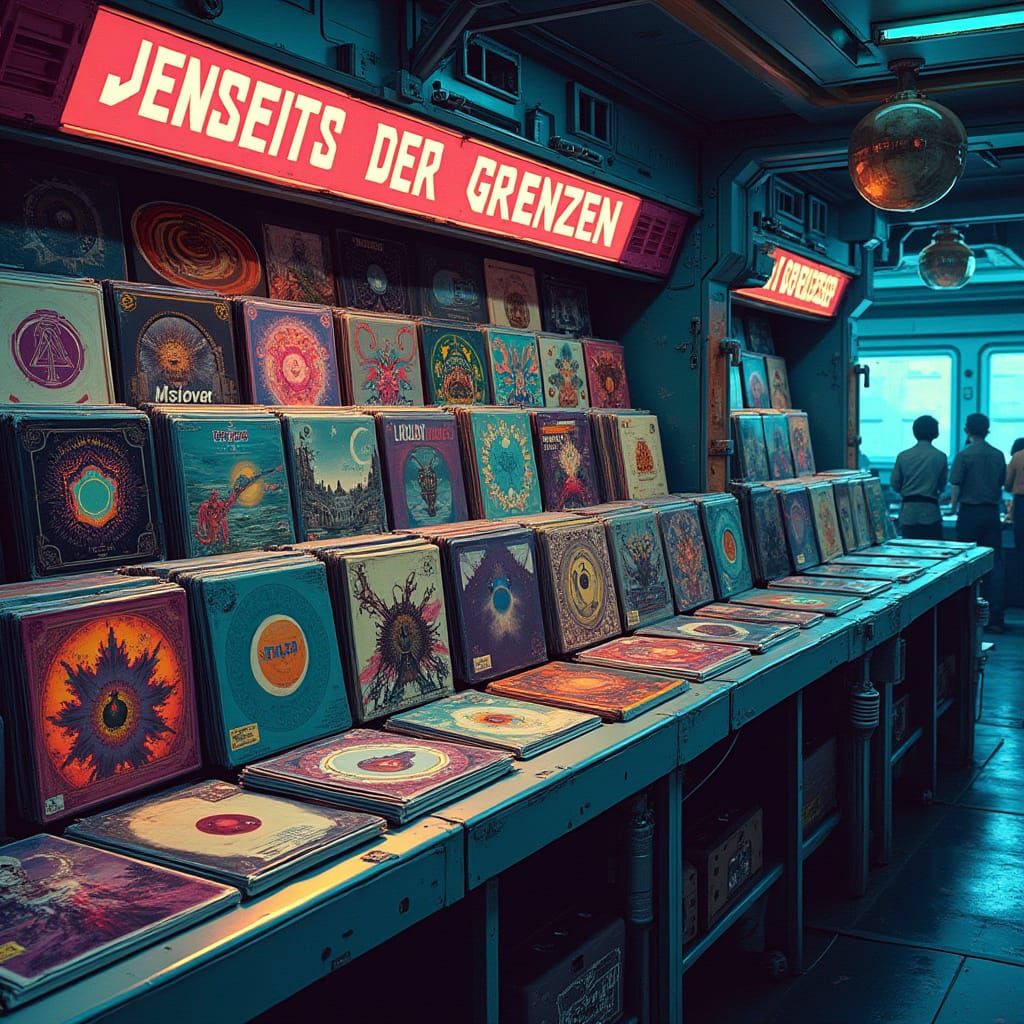 Futuristic Vinyl Records on a Space Station