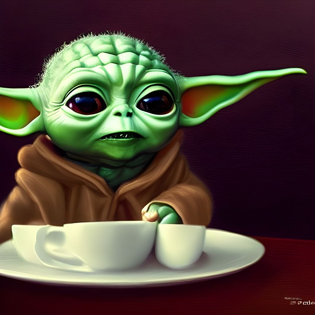 Baby Yoda at Night Cafe: Hyperdetailed Digital Art