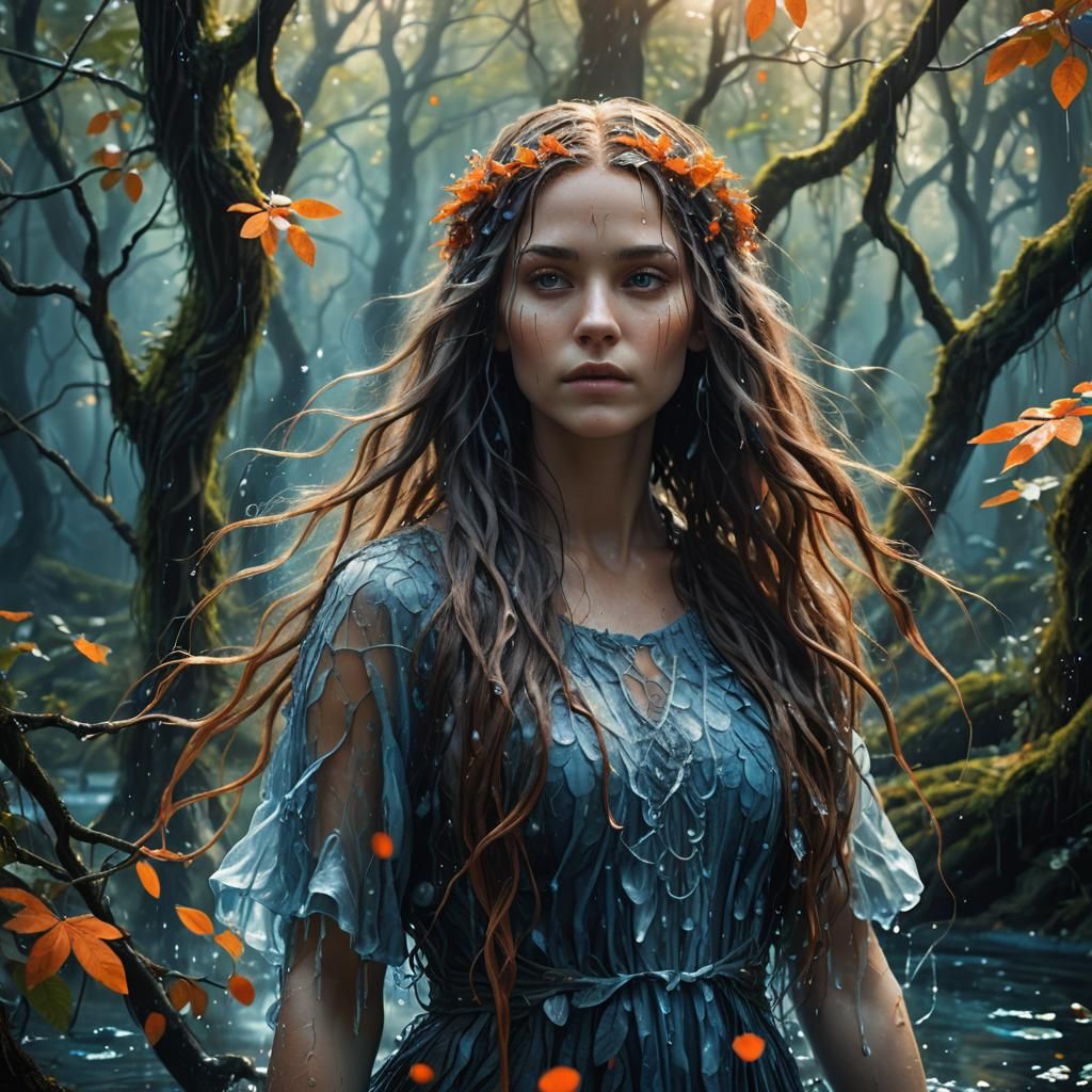 Water Fairy in Mystical Forest: Digital Matte Painting