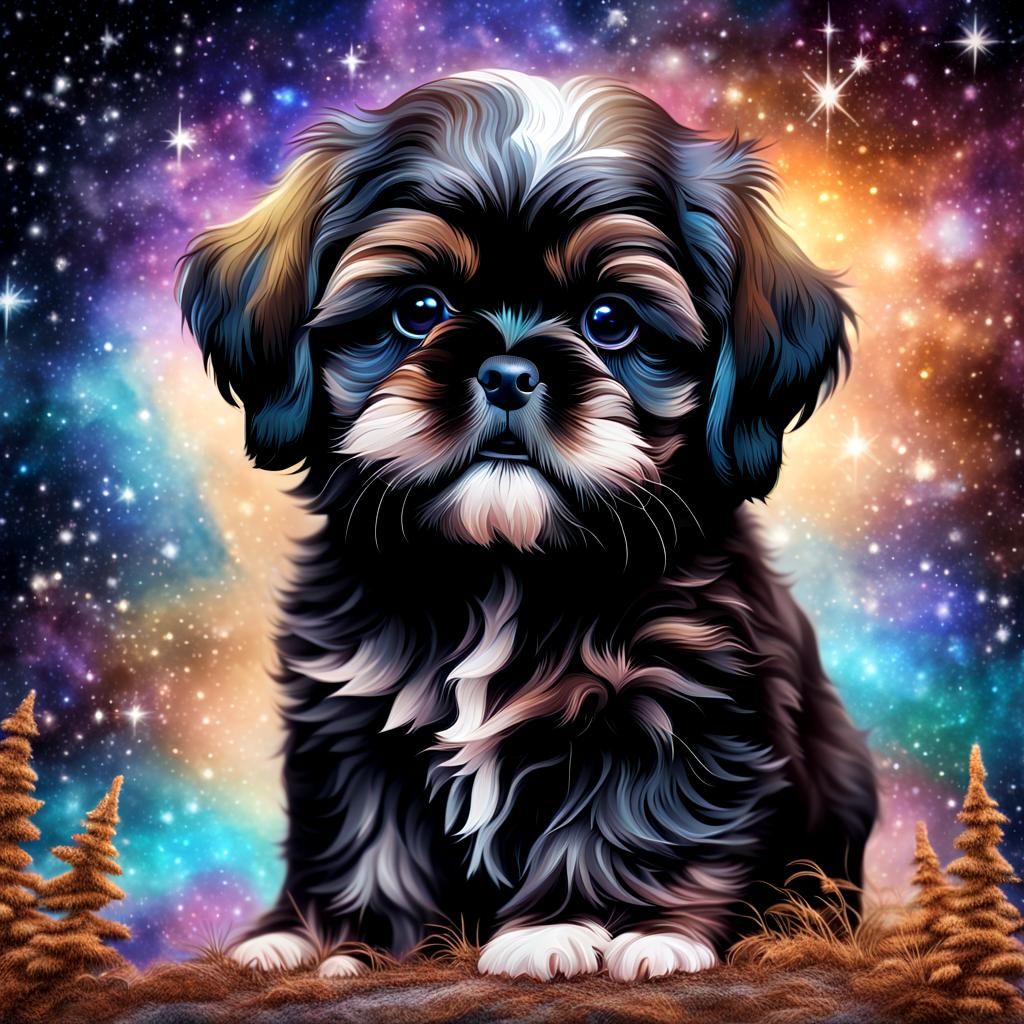 Shih Tzu Puppy in Cosmic Mixed Media