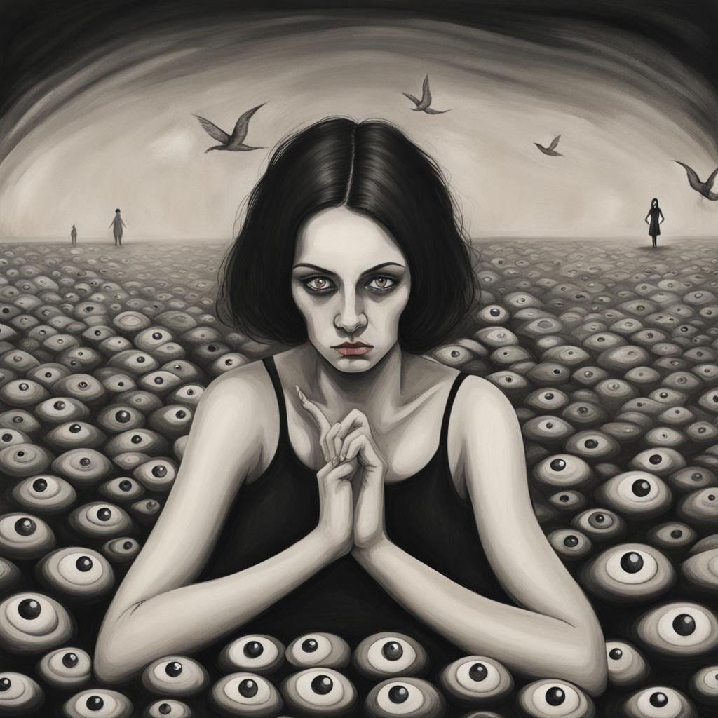 Surreal Woman Surrounded by Evil Eyes