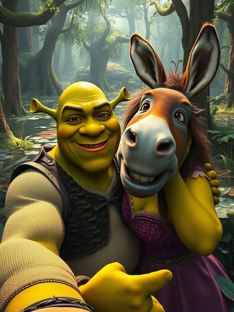 Shrek and Fiona Selfie Photobombed in Fantasy Art