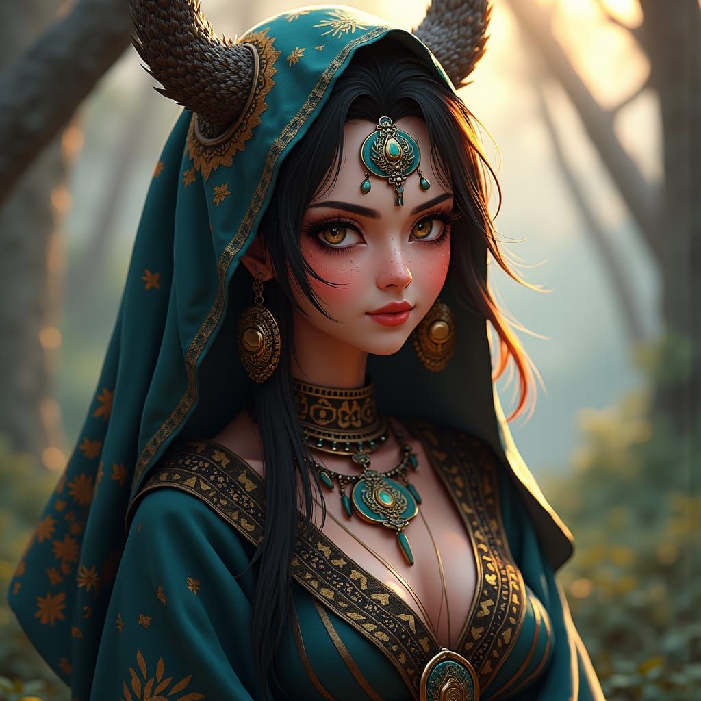 Anime-Inspired Tribal Woman with Facial Painting