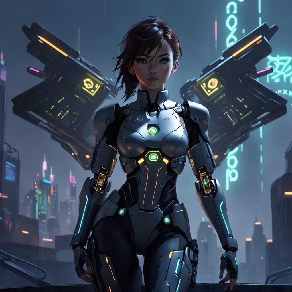 Futuristic Girl Personifying Xbox 360 Pro in Cyberpunk Style