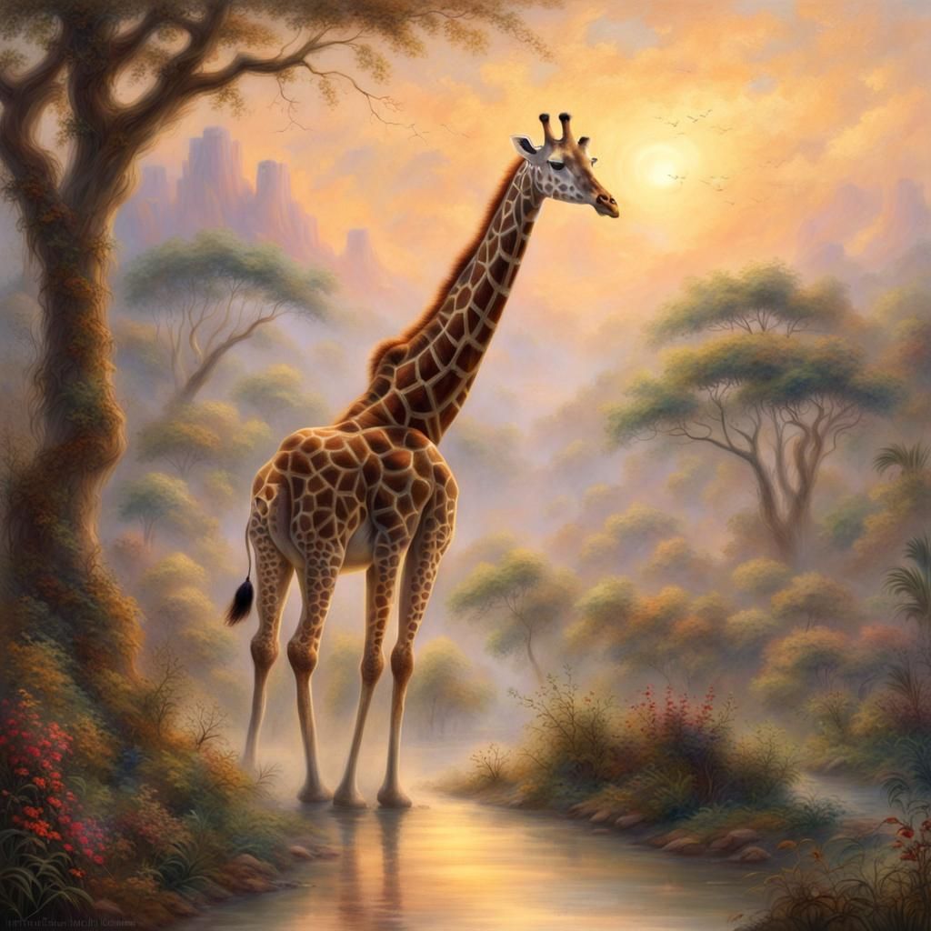 Giraffe in Safari: Ethereal Fantasy Scene