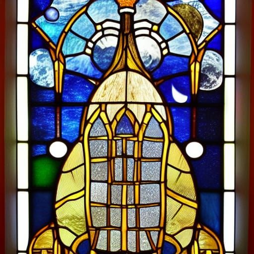 Rocket Landing: Stained Glass Renaissance Illustration