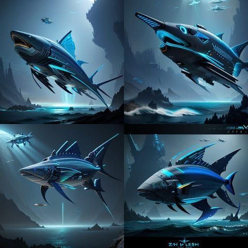 Cybernetic Tuna in a Futuristic Underwater Realm