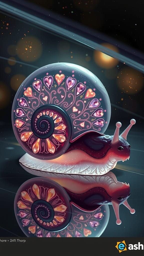 Regal Iridescent Snail on Black Onyx with Vibrant Aquamarine...