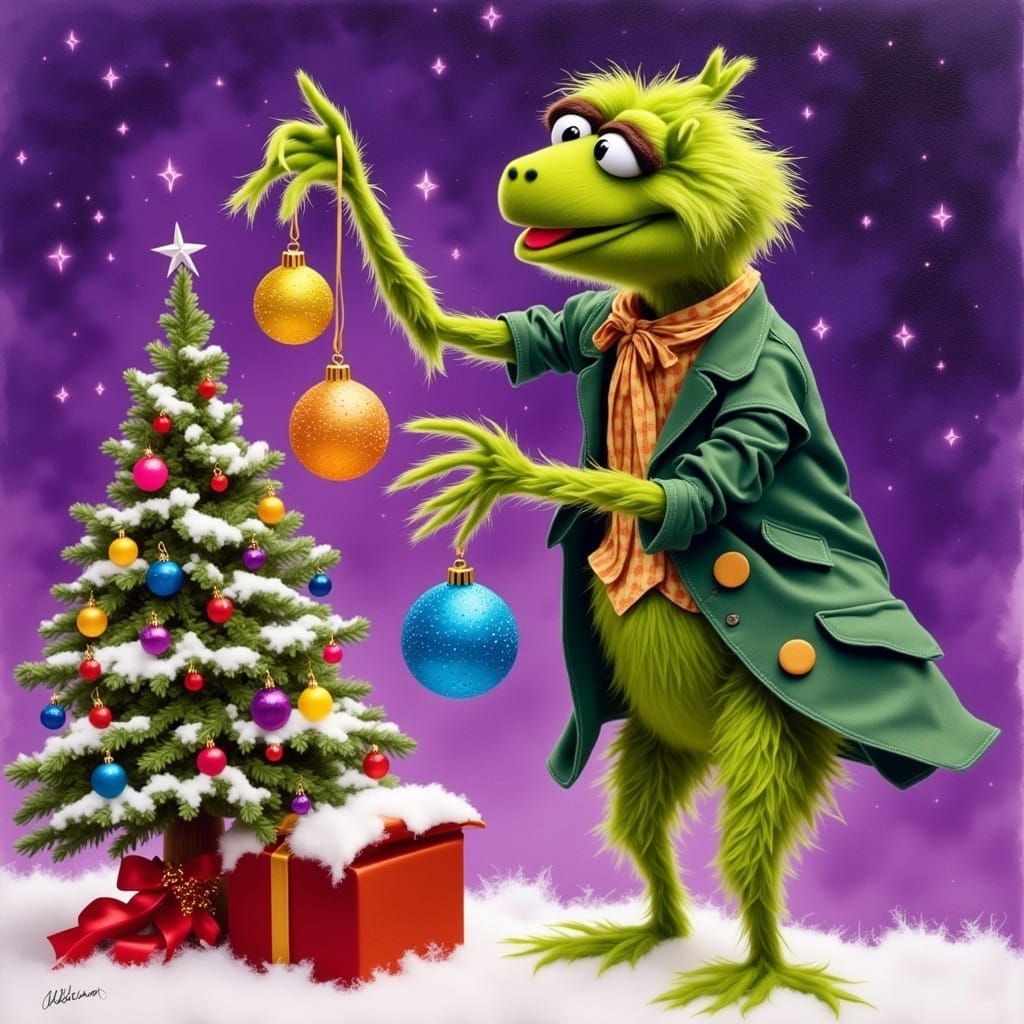 The Whimsical Grinch Steals a Delicate Ornament in a Dreamy....