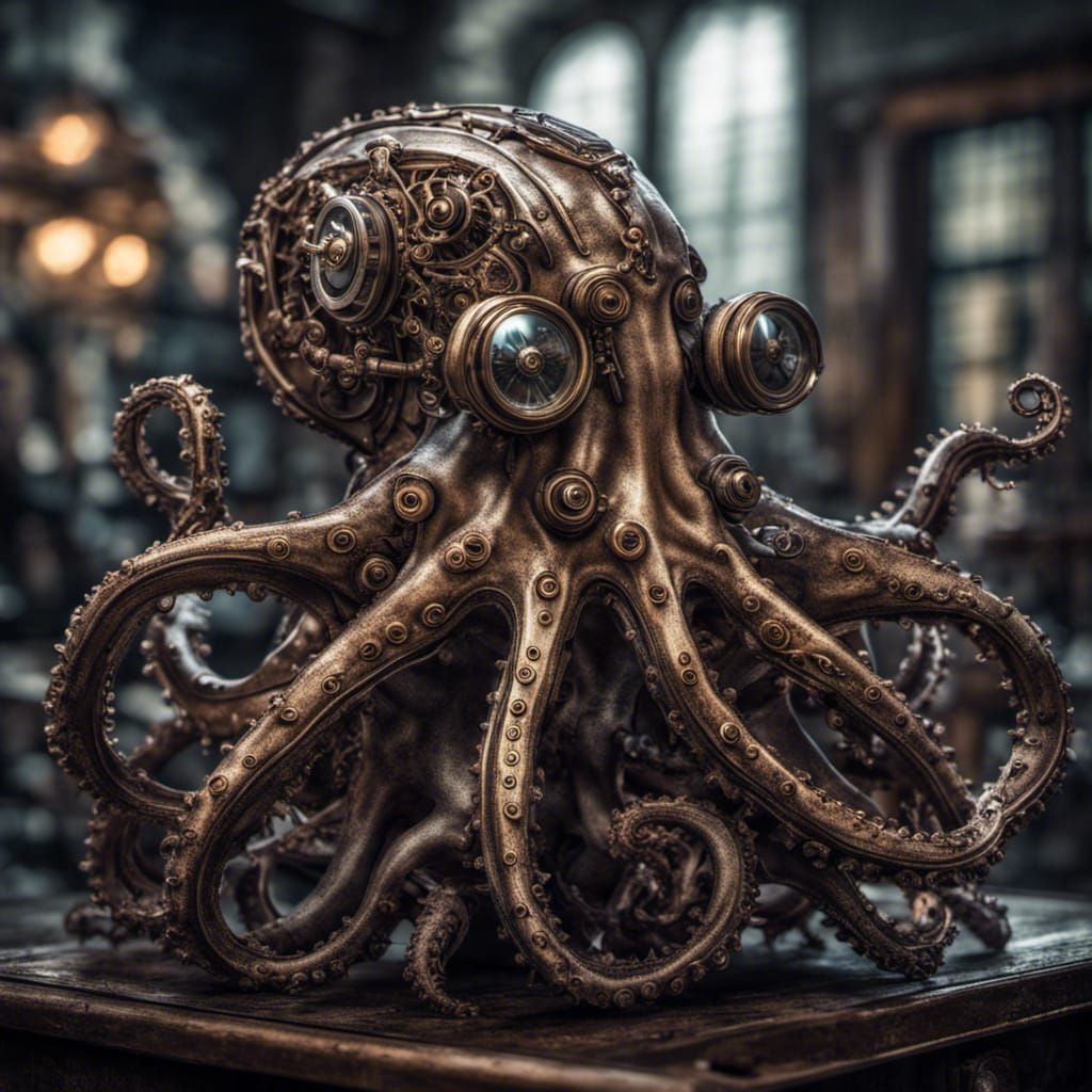 Hyperrealistic Steampunk Octopus in HDR
