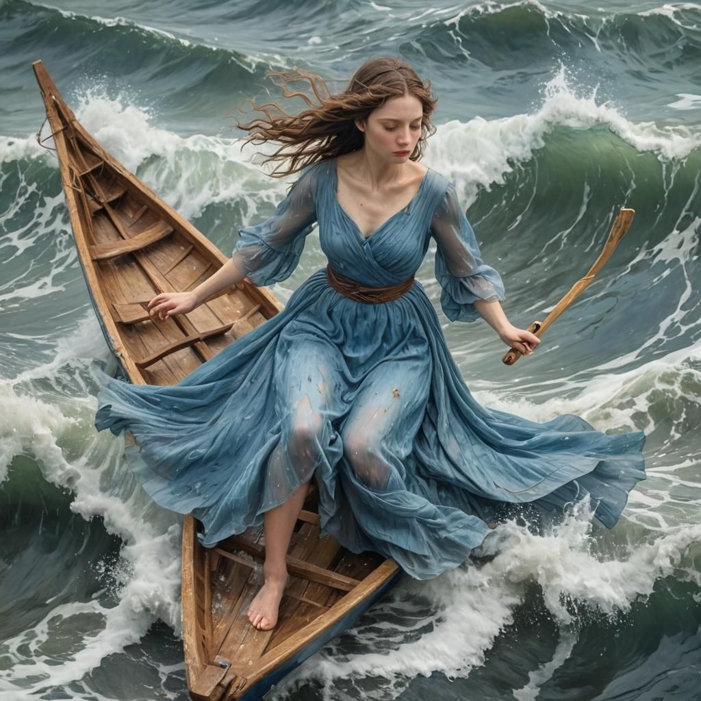Butterfly Woman on Stormy Seas: Waterhouse Style