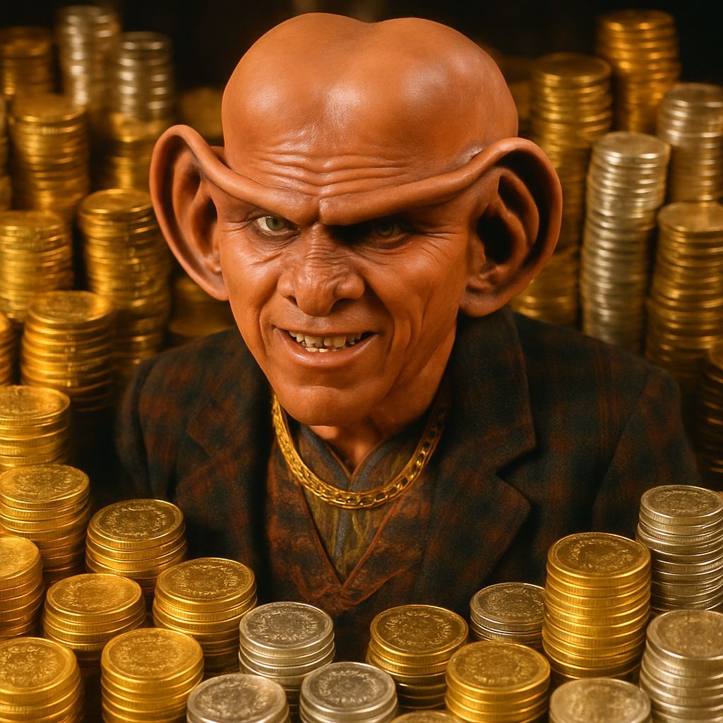 Ferengi Quark Covered in Gold and Silver Coins