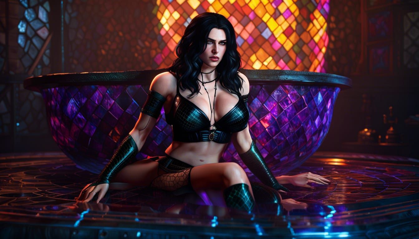 Hyperrealistic Yennefer of Vengerberg in Wet Bikini