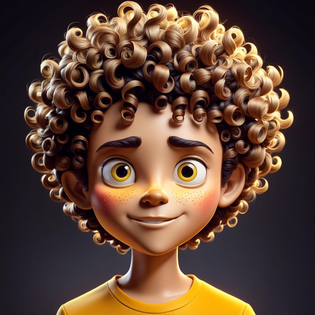 Boy with Curly Hair in Cinema4D Style