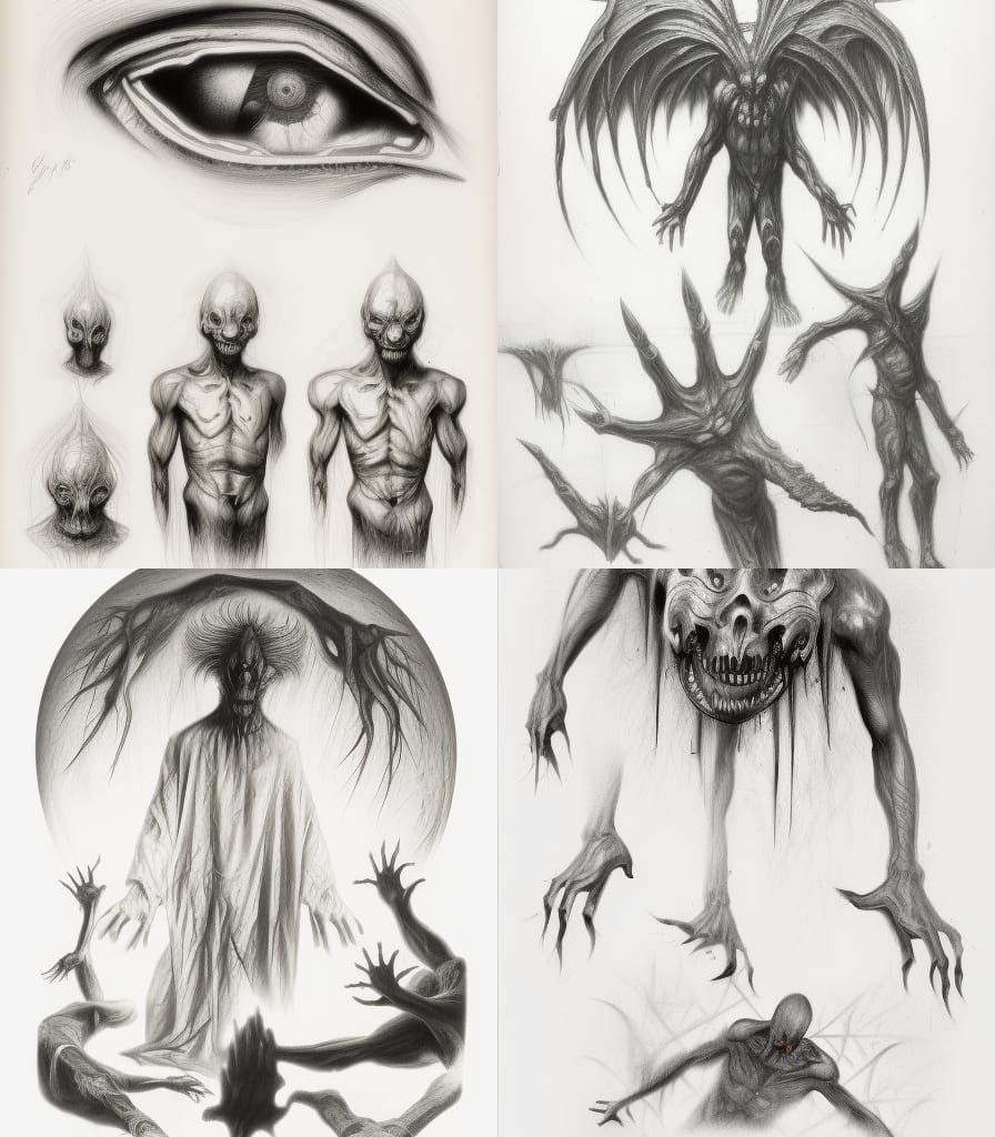 Demonic Entity in Hyperdetailed Charcoal Drawing
