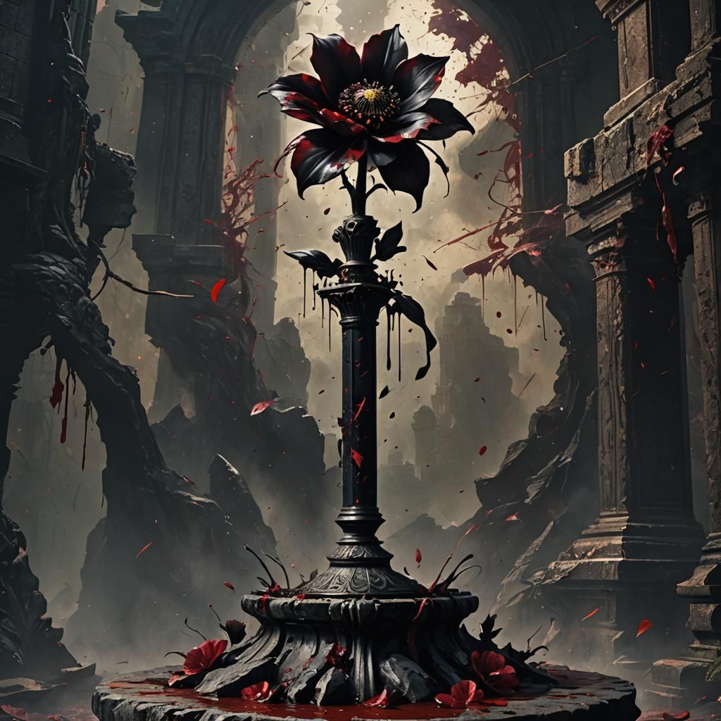 Dark Fantasy Flower with Knife in Ominous Setting