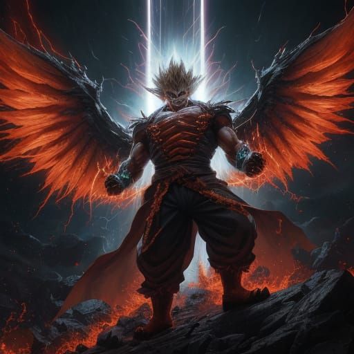 Super Saiyan Power Up with Red Aura and Dragon Wings